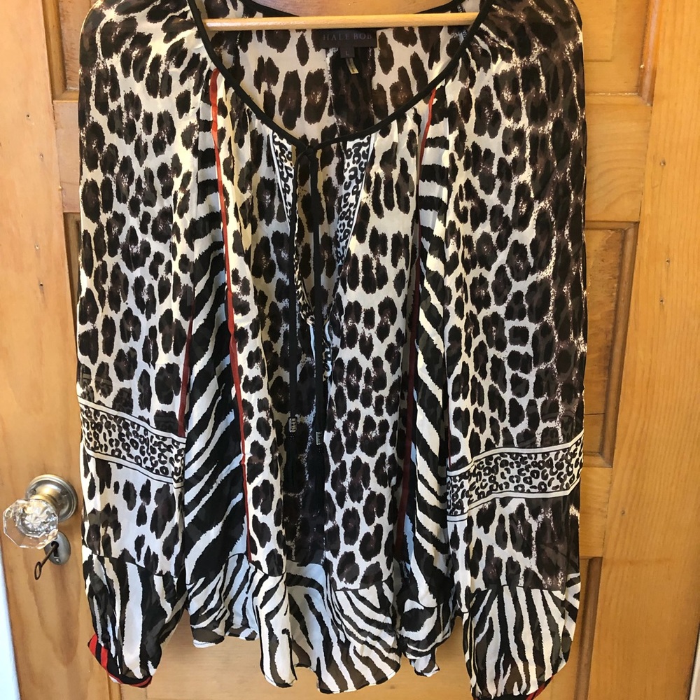 Hale Bob Leopard Print Silk Blouse - Large
